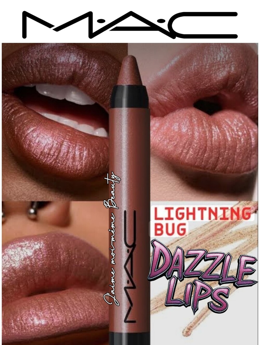 MAC Cosmetics Dazzle Lip Lightning Bug Lip Crayon Cool Toned Mauve Sparkle Frost